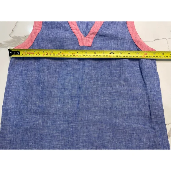 Sigrid Olsen Chambray Linen Dress S Blue Sleeveless V-neck Coastal Preppy - Picture 5 of 6